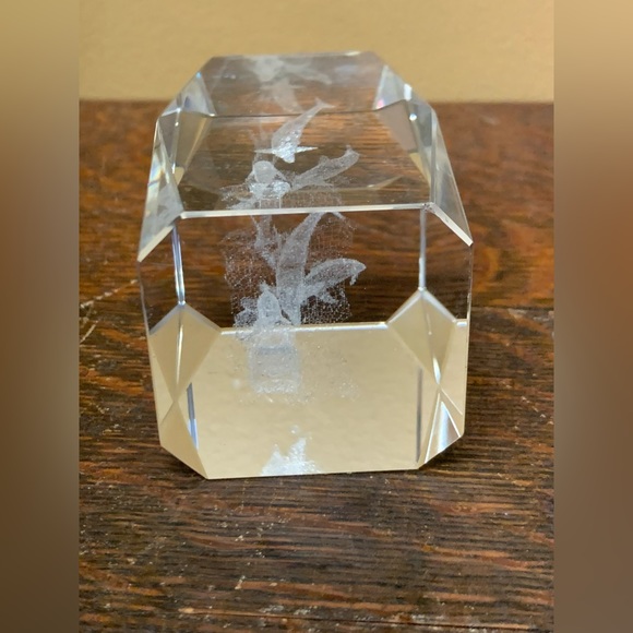 Solid Lead Crystal Laser Etched Swimming Dolphins Paperweight - Picture 9 of 16